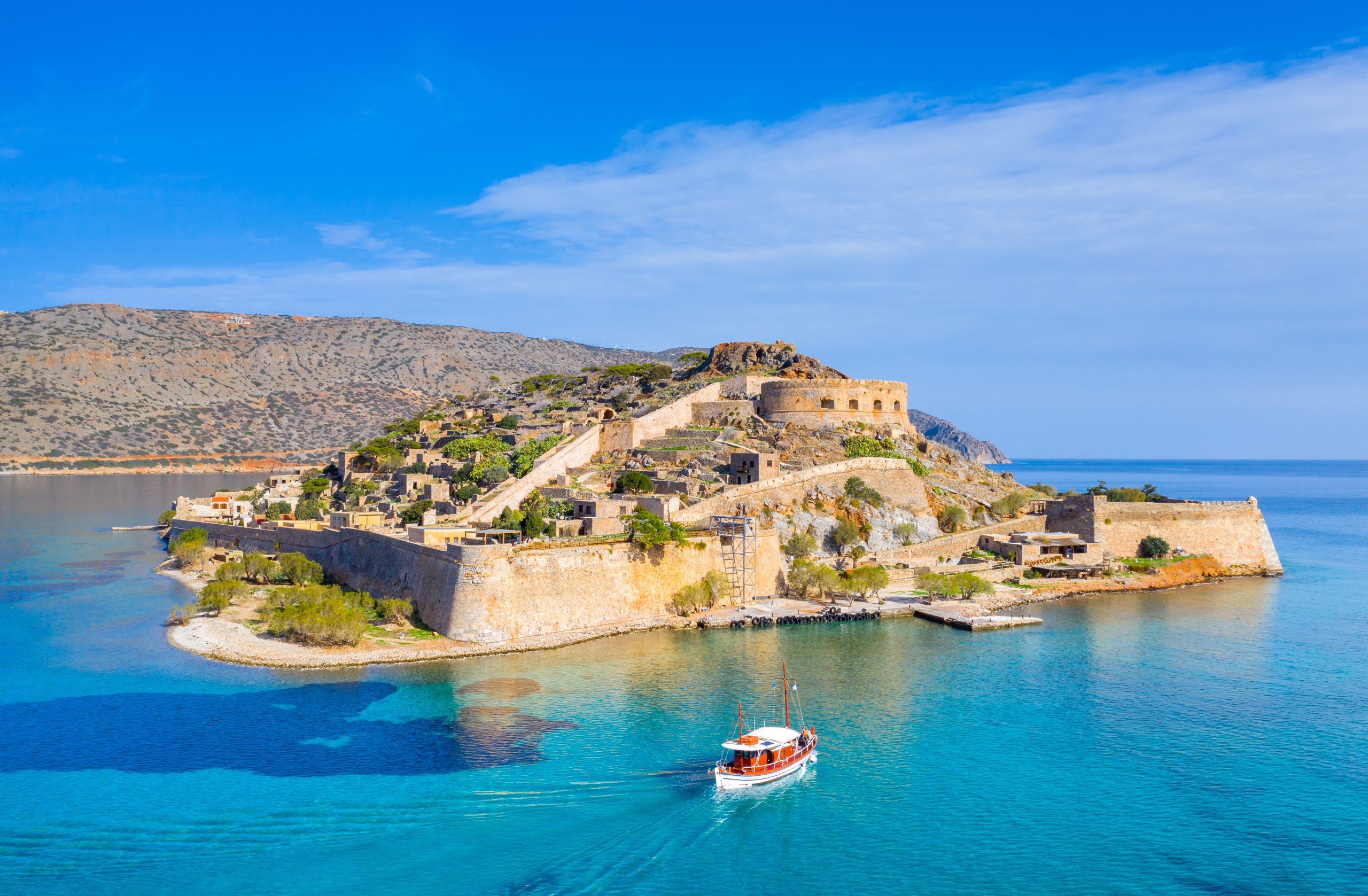 Aerial,View,Of,The,Island,Of,Spinalonga,,Gulf,Of,Elounda,